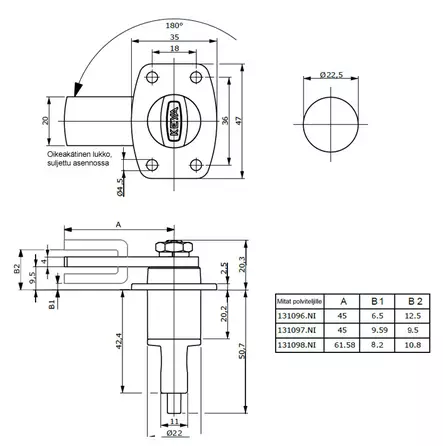 Kalustelukko puuoveen CR oikeakätinen - Mekaaniset kalustelukot - 203104 - 2